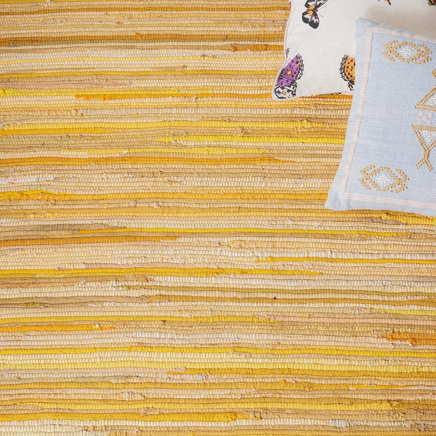 SAFAVIEH Rag Rug Collection Runner Rug - 2'3" x 8', Yellow & Multi, Handmade Cotton, Boho Stripe Pattern, Ideal for Hallway, Foyer, Entryway, Bedroom (RAR130H)