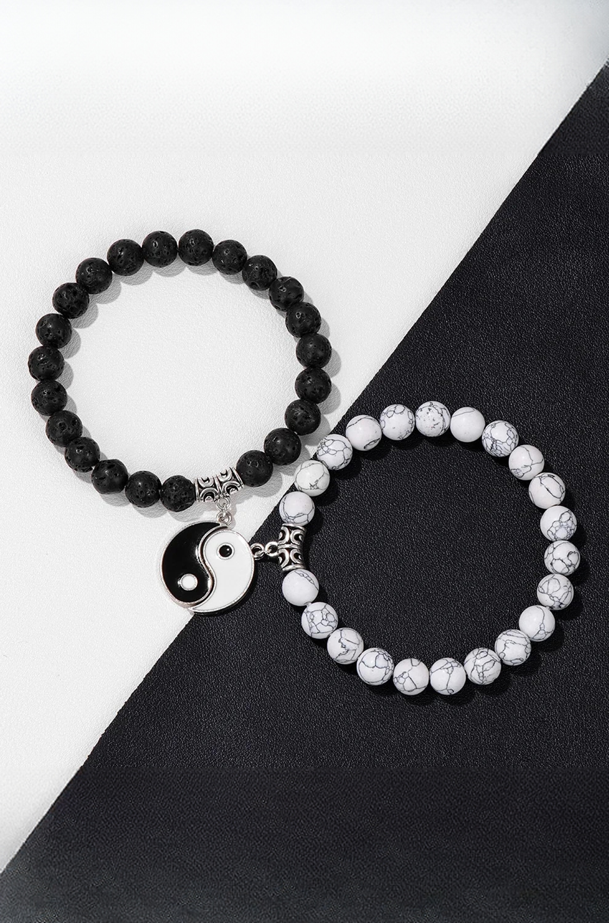 Couple Bracelets Black & White Onyx Stretchable Wrist Band Bracelet For Women Men Boys Girls Love Gifts Friendship Promise Bracelets