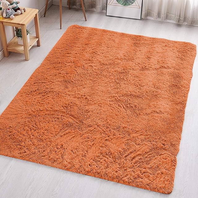 Aspire Homeware Rugs Living Room - Rust Area Rugs 160x230cm for Bedroom Anti Slip - Modern Super Soft Thick Pile Fluffy Shaggy Rug Non Shedding