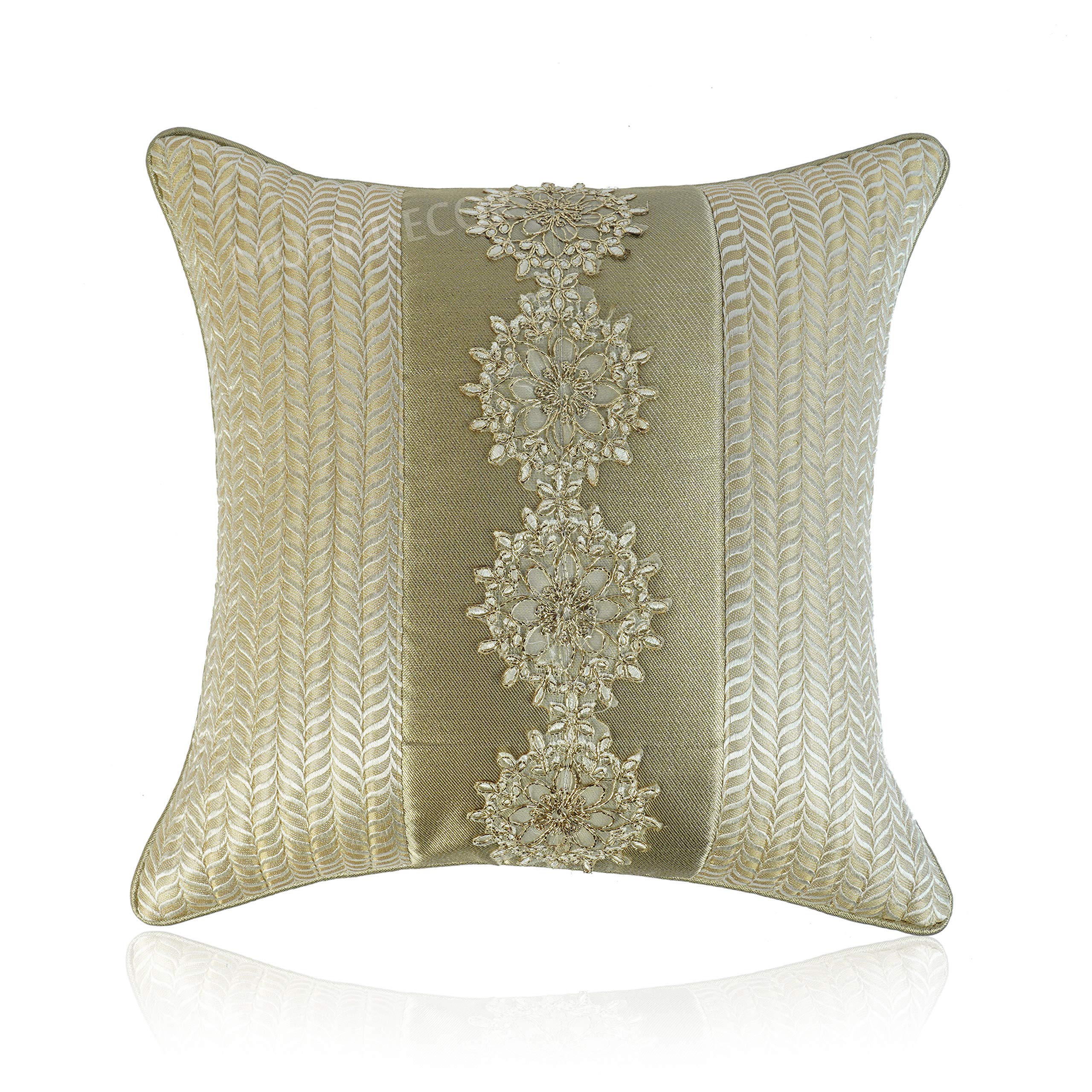 MONKDECORPatch Work Silk Cushion Cover (12x12 Inches) Set of 5 Pieces (Gold)