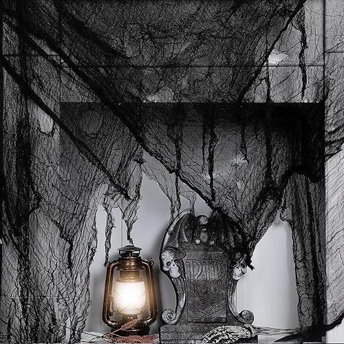 Miniatura 6 de Tela espeluznante de Halloween de 315 x 84.6 pulgadas, tela espeluznante negra de Halloween, cubierta de gasa para puertas de ventanas para
