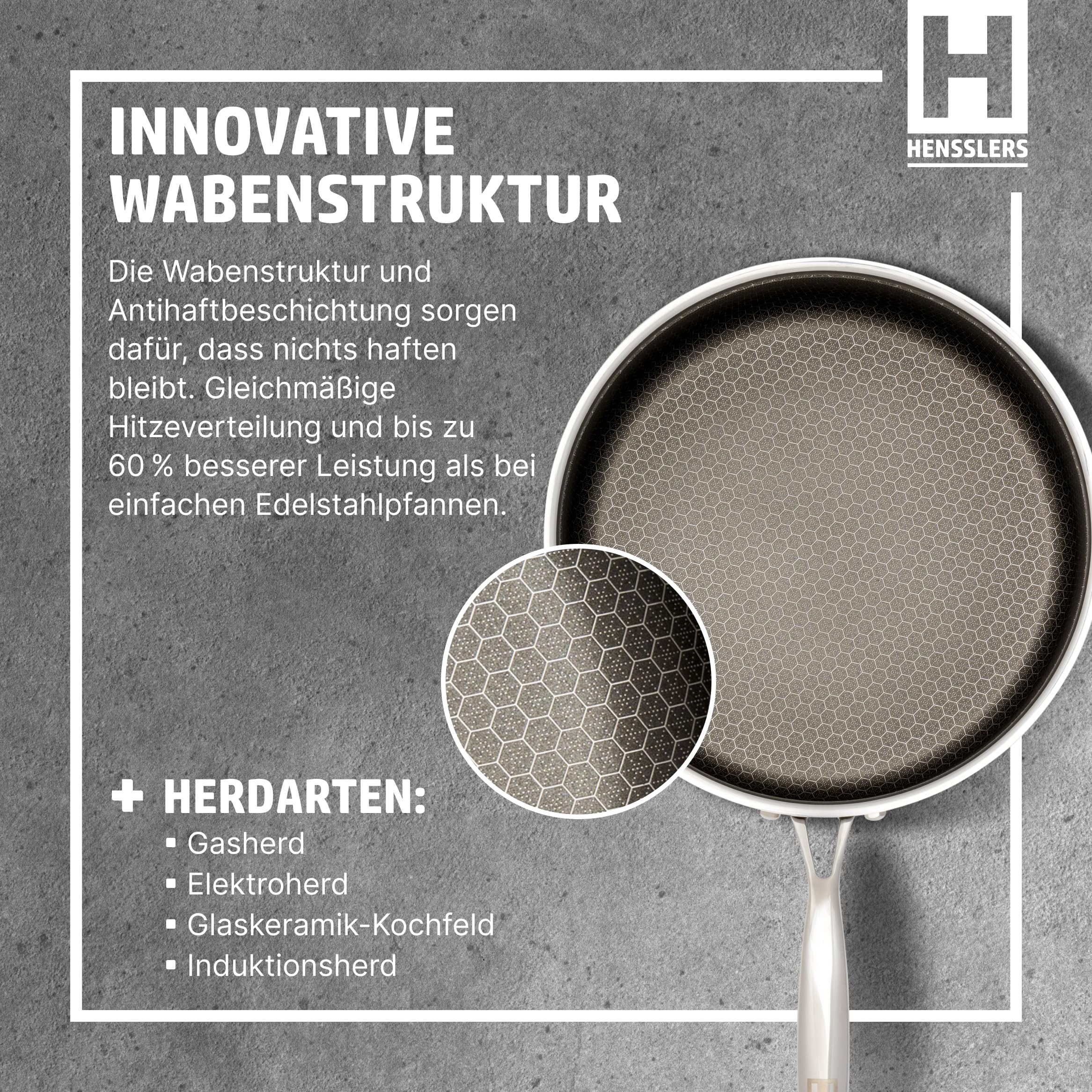 HENSSLERS® Sautepfanne 26cm mit Deckel [FÜR ALLE HERDARTEN INKL. INDUKTION] - Sauteuse Edelstahl - Pfanne Hoher Rand - Schmorpfanne mit Deckel für Induktion - Tiefe Pfanne mit Antihaftbeschichtung