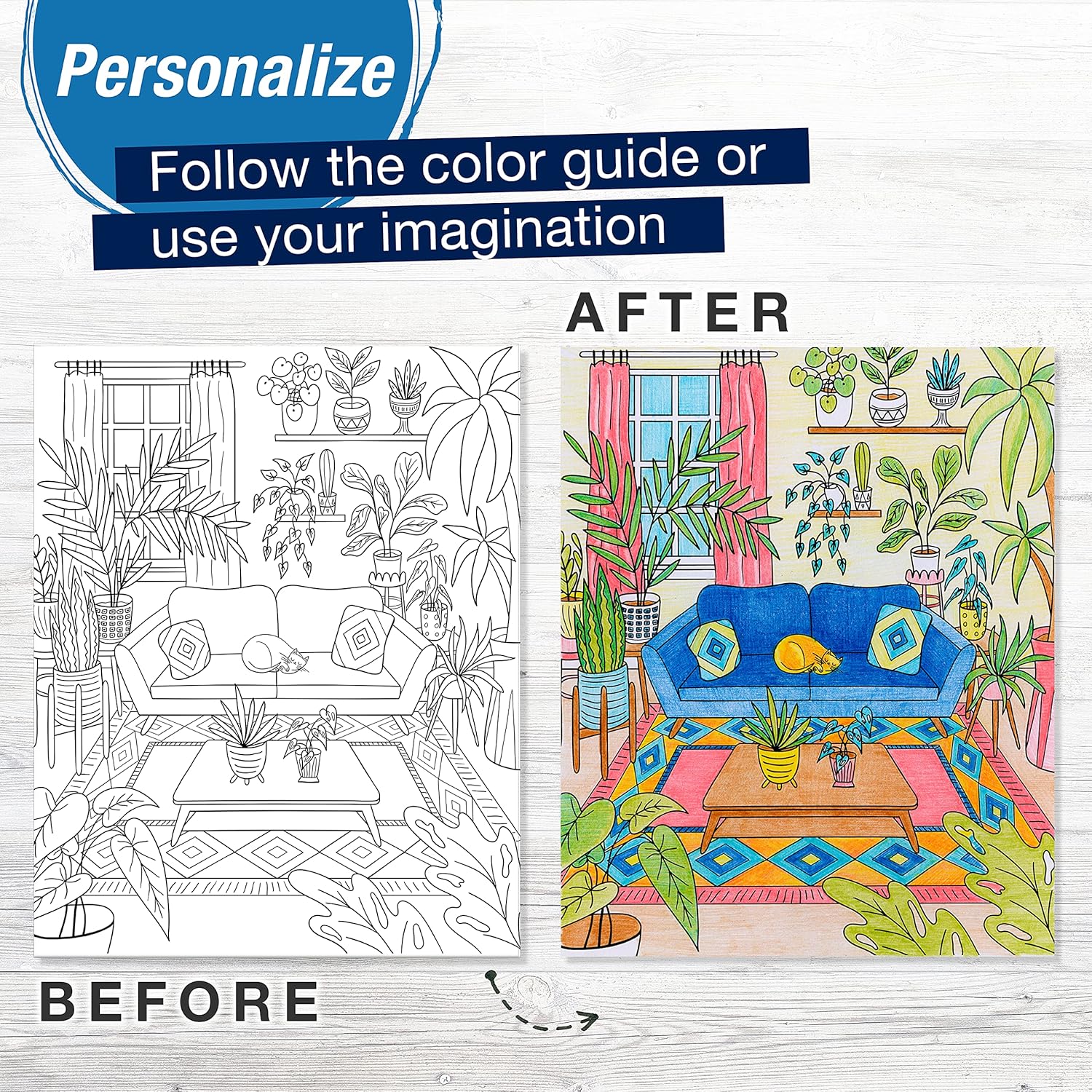 Faber-Castell Color by Number Wall Art: Plant Room - Adult Arts and Crafts, Colored Pencils for Adult Coloring, Color by Number for Adults (Pack of 2)