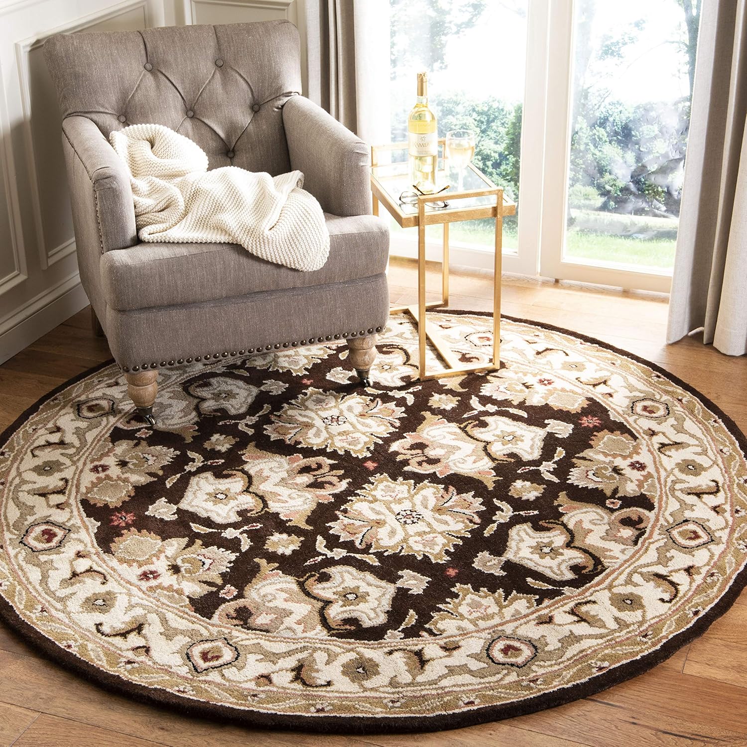 SAFAVIEH Heritage Collection Area Rug - 8' Square, Black & Ivory, Handmade Traditional Oriental Wool, Ideal for High Traffic Areas in Living Room, Bedroom (HG817A)