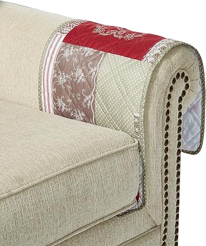 Miniatura 7 de Brilliant Sunshine Organizador de reposabrazos de sofá de retazos florales burdeos con 5 bolsillos, organizador para sillón antideslizante, soporte