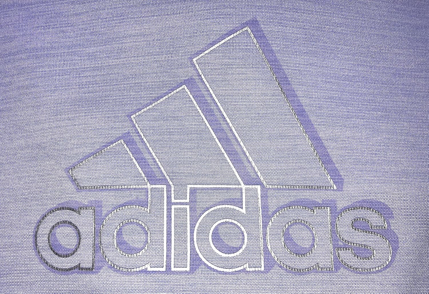 Adidas Little Girl’s Violet Purple Heather Pullover Badge of Sport Melange Hoodie, Silver Iridescent Metallic 3D Adidas Logo, Cozy Fleece Lined, Kangaroo Style Pouch, Style AA4903CHI/Color 536, Size 4