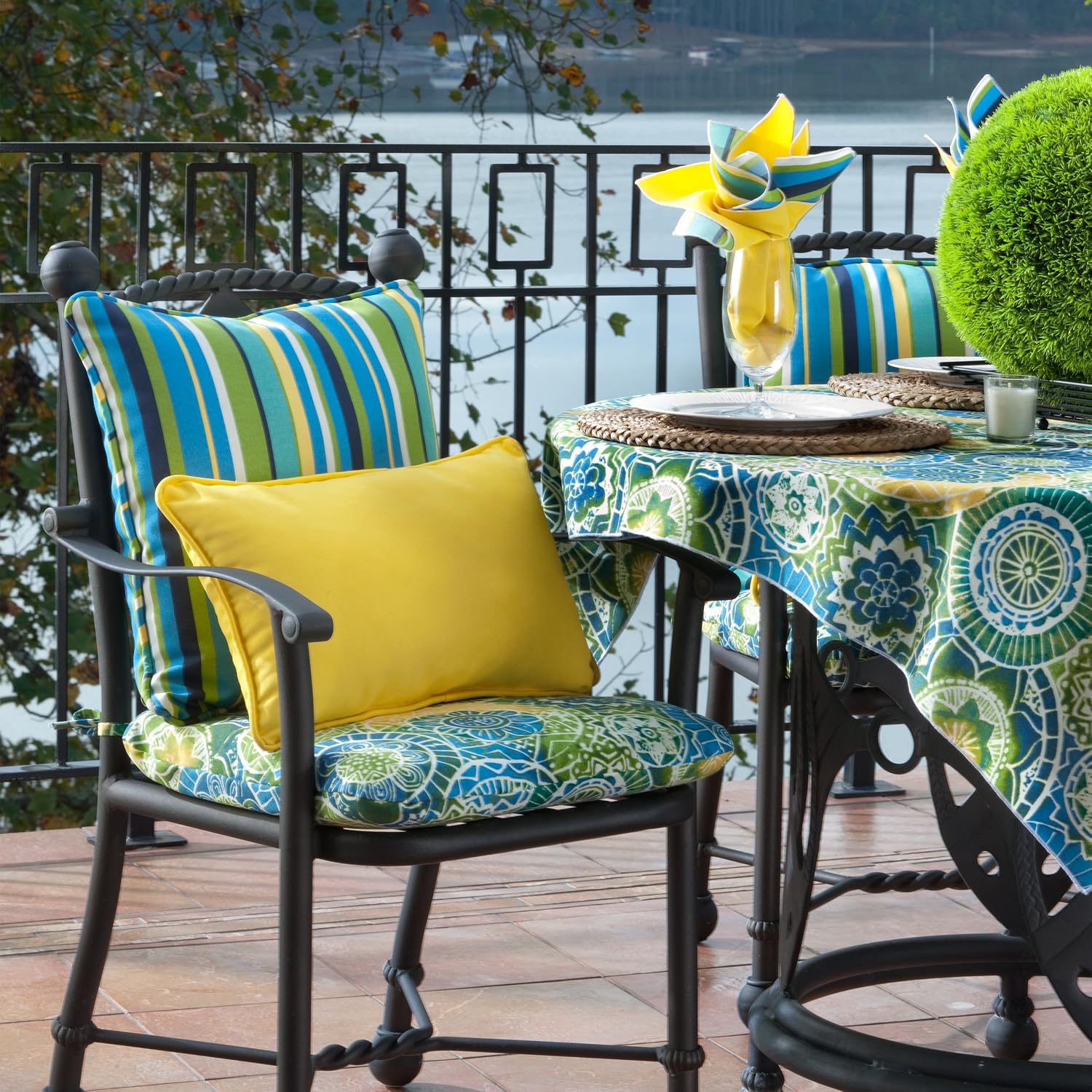 Pillow Perfect Outdoor/Indoor Omnia Lagoon Round Corner Seat Cushions, 18.5" x 15.5", Blue