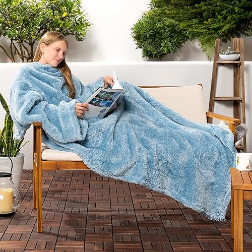 Miniatura 6 de PAVILIA Manta esponjosa con mangas para mujeres, hombres y adultos, manta de felpa suave y esponjosa, manta de dormir para acurrucarse con bolsillo