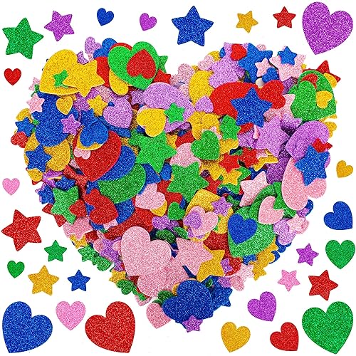 300 PCS Foam Stickers, Colorful Heart Stickers Glitter Star Heart