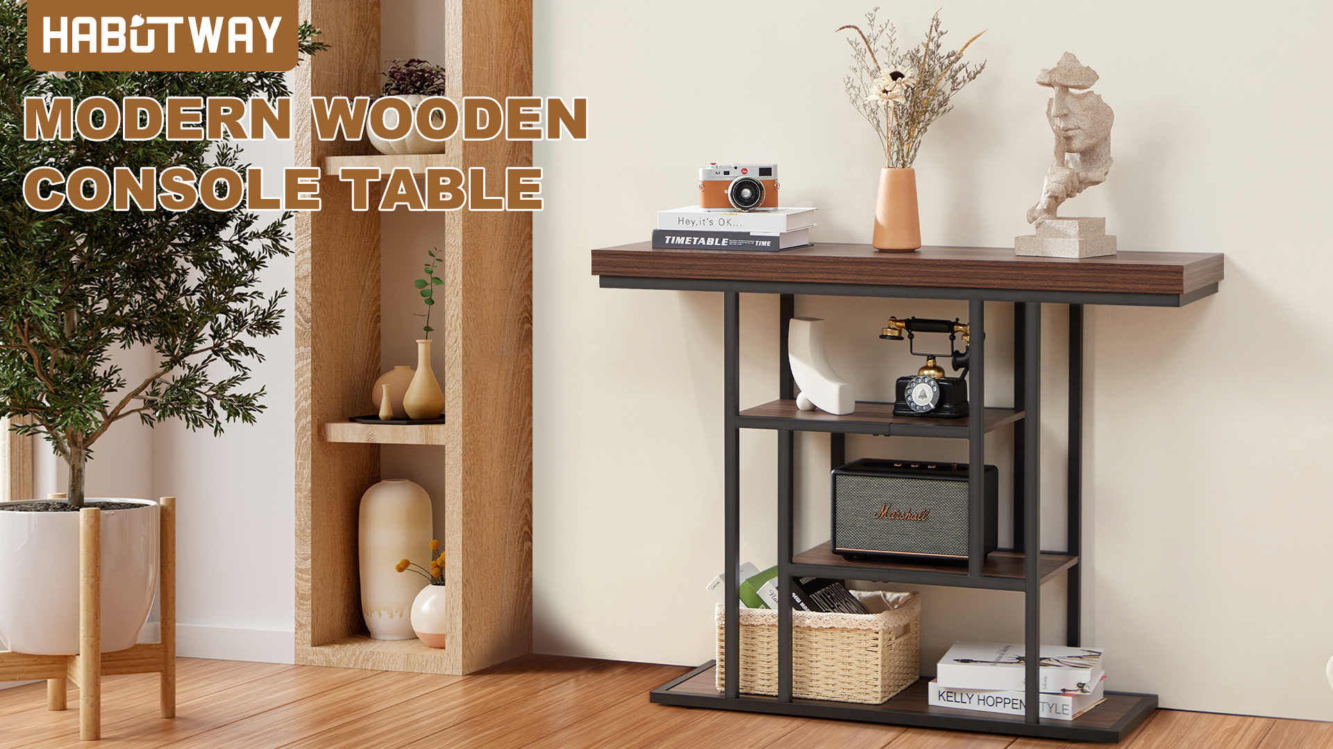 Amazon.com: HABUTAY 42 Inch Industrial Entryway Table with 4-Tier