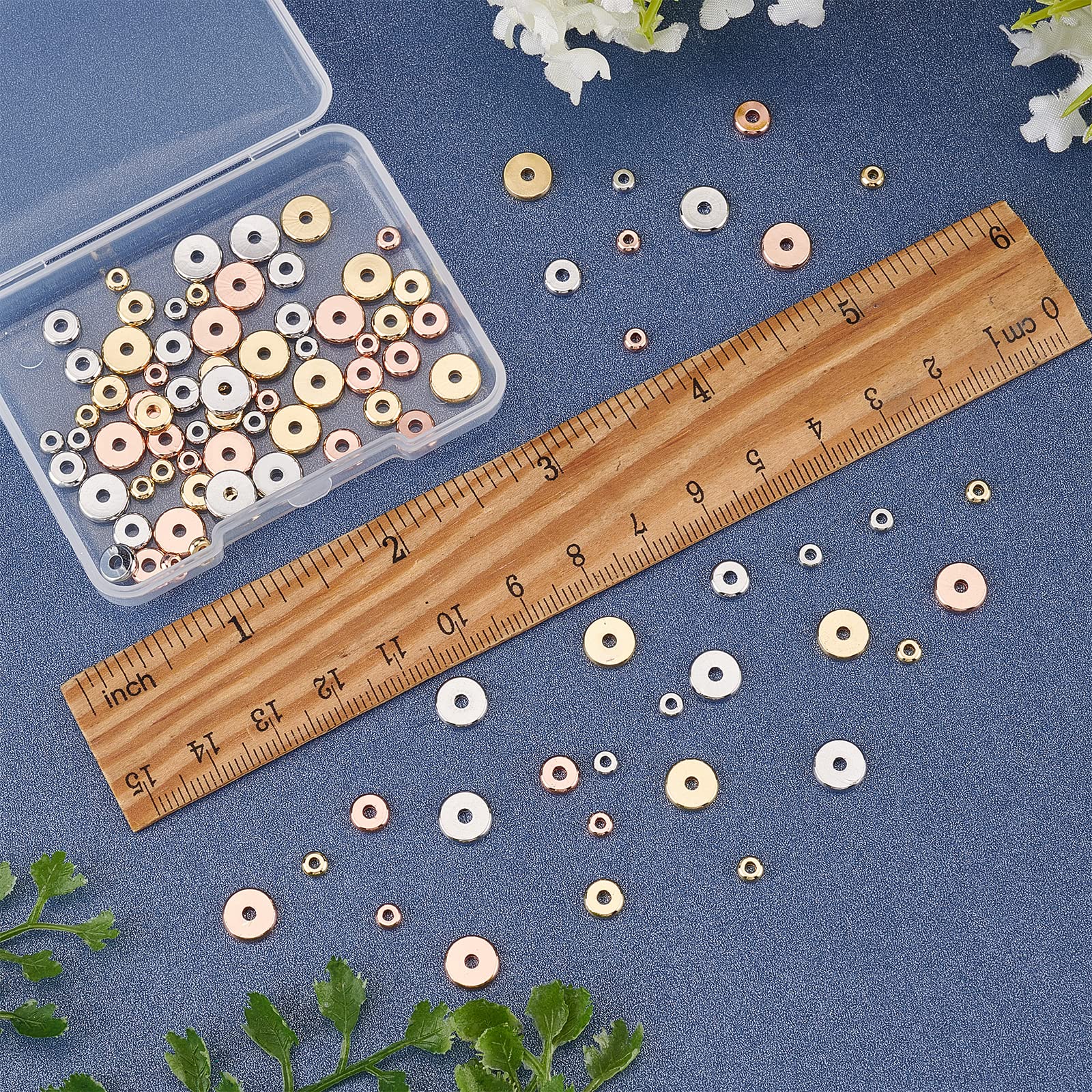 BENECREAT 108Pcs 9 Styles Brass Disc Spacer Beads - Image 3