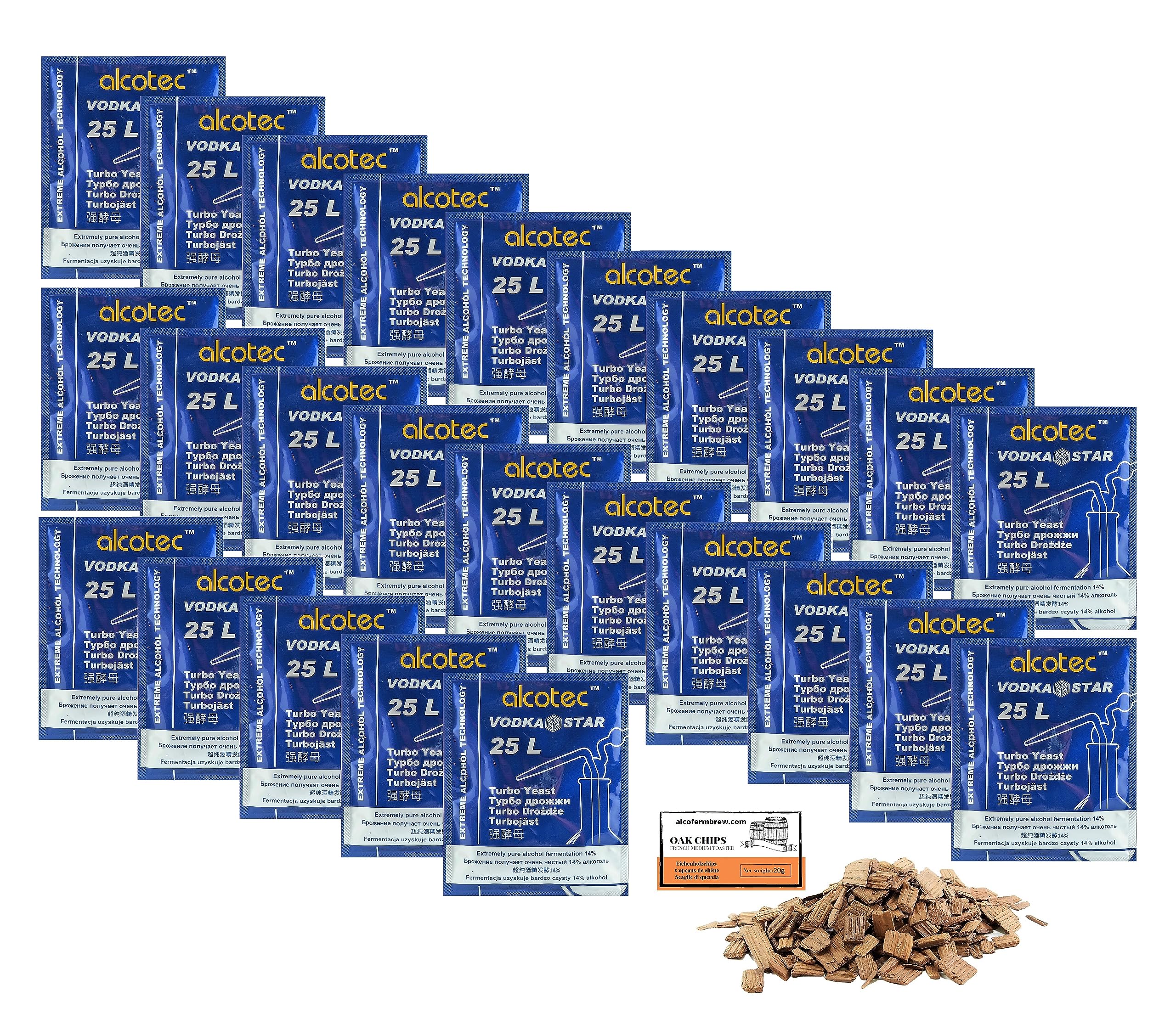 25 x Turbohefe - Alcotec Vodka Star 66g, Hefe für Zucker- oder Fruchtgärung, Turbo Hefe, Hefe für Maische, Hefe für die Gärung, Wodka-Hefe