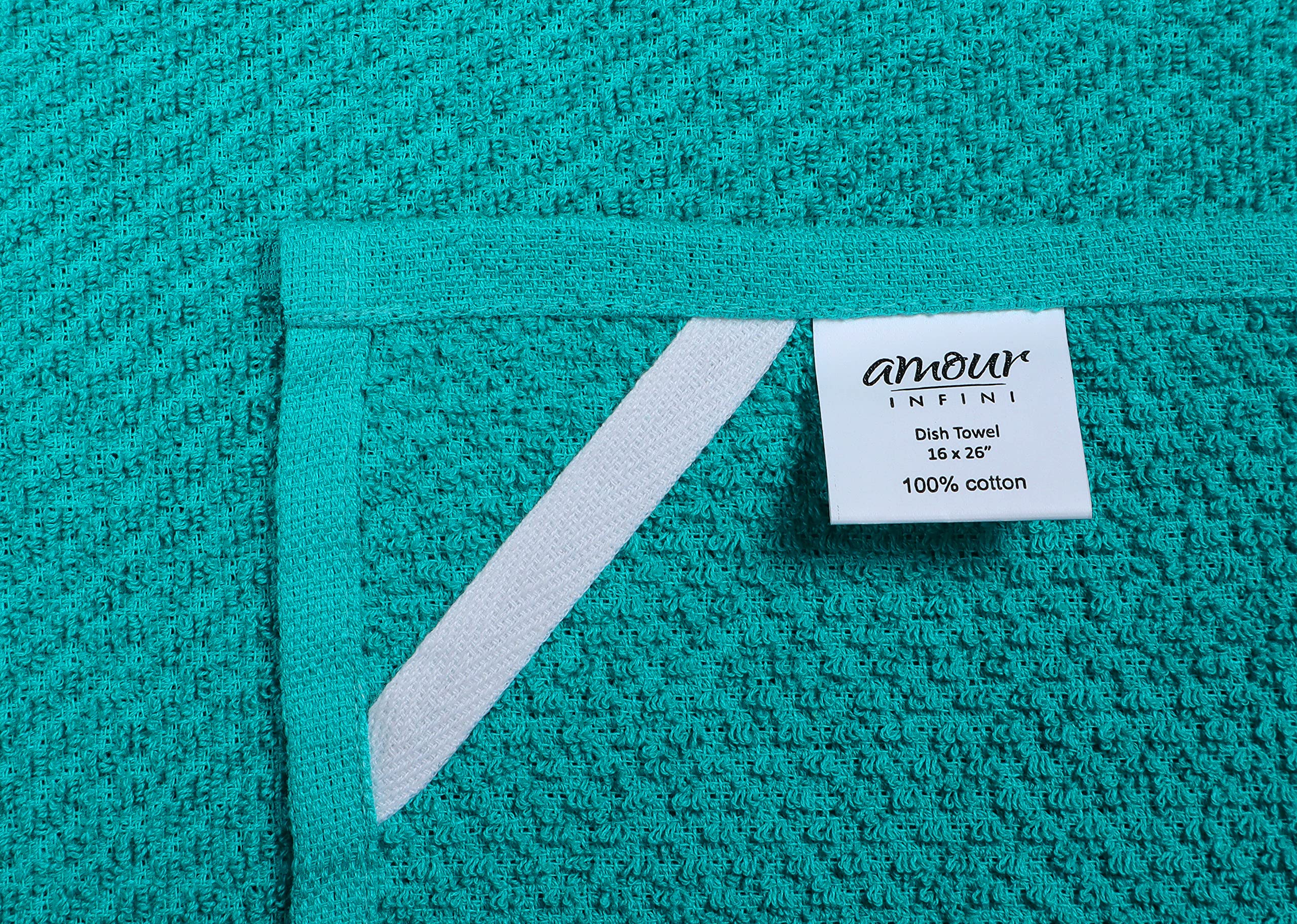 Amour Infini Juego de 4 paños de Cocina de algodón, 40 x 65 cm, súper Suaves y absorbentes, 100% Rizo, Uso doméstico y Comercial, Color Verde Azulado