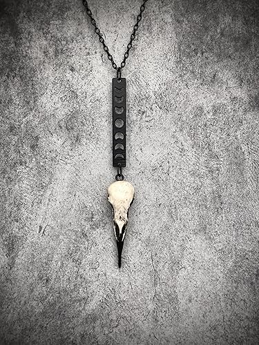 Miniatura 3 de Lariat Moon Phase Bar Raven Skull Necklace - Vertical Bar Lunar Charm