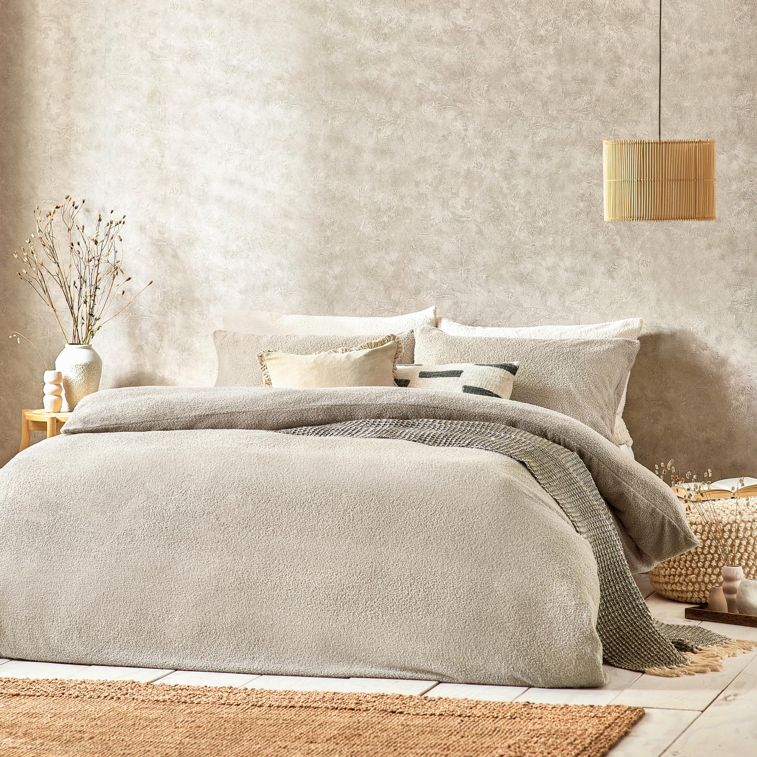 Yard Greige Boucle Duvet Cover Set - Ultra Soft Cosy Winter Bedding ( - Single)