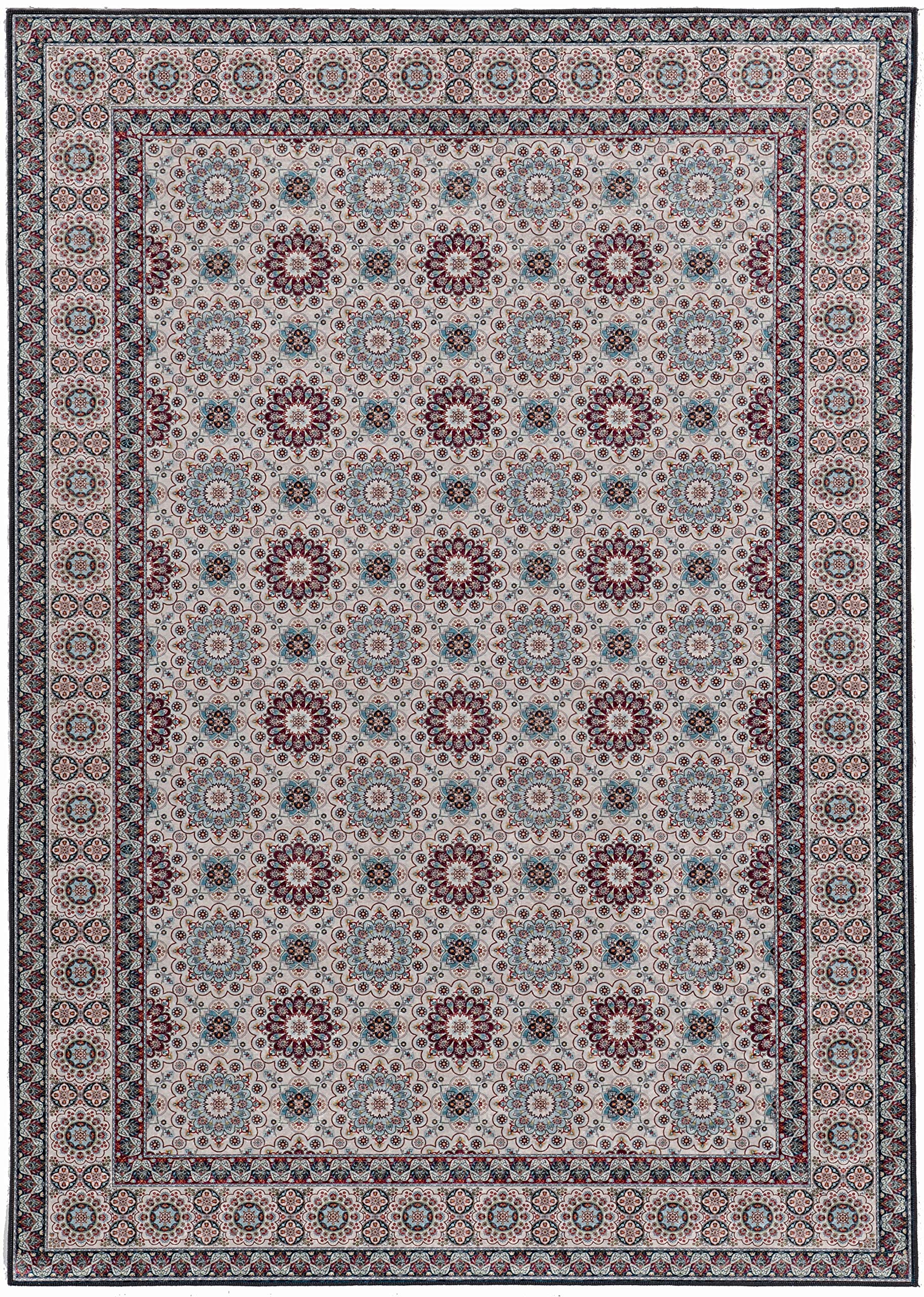 Linon Home Decor Products Honora Quinby Ivory Raspberry 67 x 97 Flat No Pile Area Rug