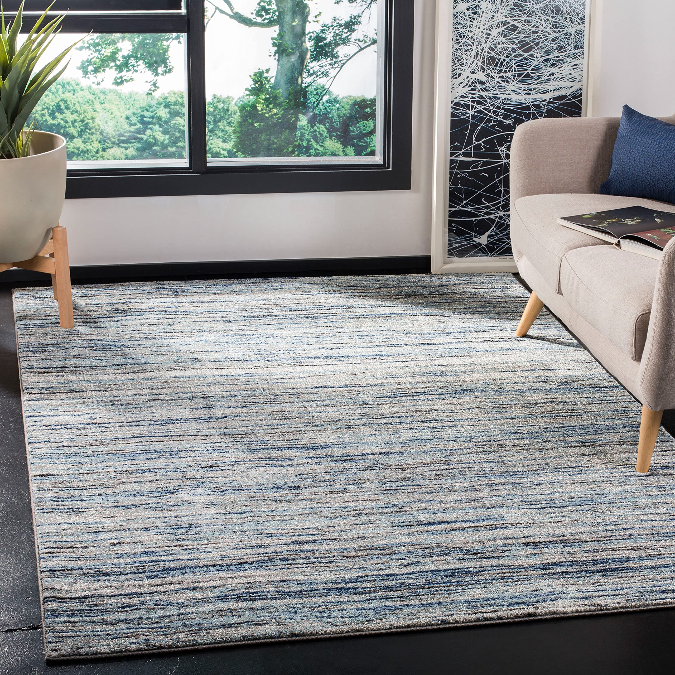 SAFAVIEH Galaxy Collection 8' x 10' Blue/Grey GAL113M Modern Non-Shedding Living Room Bedroom Dining Home Office Area Rug