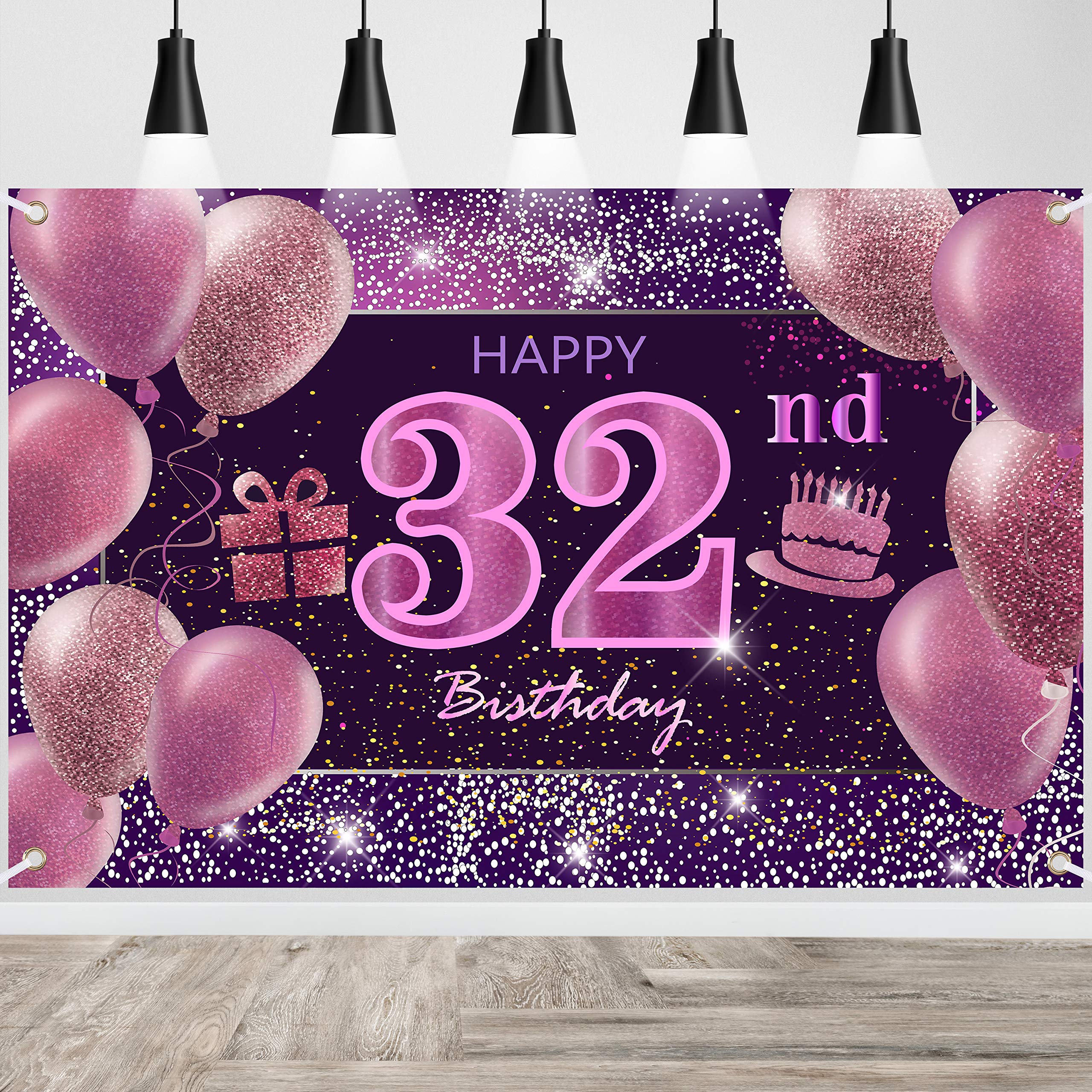 32nd Birthday Decorations IMISI Happy Birthday Banner Pink Birthday Backdrop Decorations for a Party