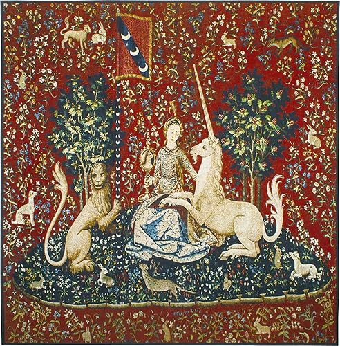 La dama y el unicornio - Vista | Tapiz tejido para colgar | Reproducción histórica de tapiz de la Edad Media | 100% algodón tamaño EE. UU. 53 x 48