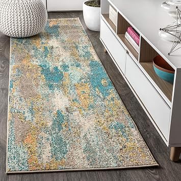 JONATHAN Y Modern Abstract Vintage Waterfall Blue/Brown/Orange Runner Rug, 2x8, Contemporary POP, Transitional, Easy-Cleaning for Living Room, Bedroom, Kitchen, Pet Friendly, Non-Shedding CTP106A-28