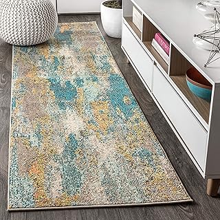 JONATHAN Y CTP106A-28 Contemporary POP Modern Abstract Vintage Waterfall Blue/Brown/Orange 2 ft. x 8 ft. Runner-Rug, Bohemian,Easy-Cleaning,ForBedroom,Kitchen,LivingRoom, Non Shedding