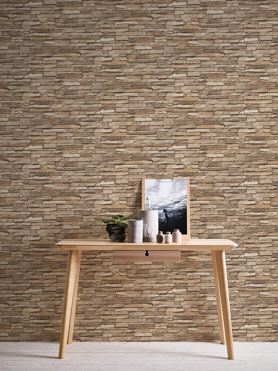 A.S. Création Wallpaper Industrial Design - Brown, Beige - Stone Wallpaper 395.99in x 20.87in Made in Germany - 958332