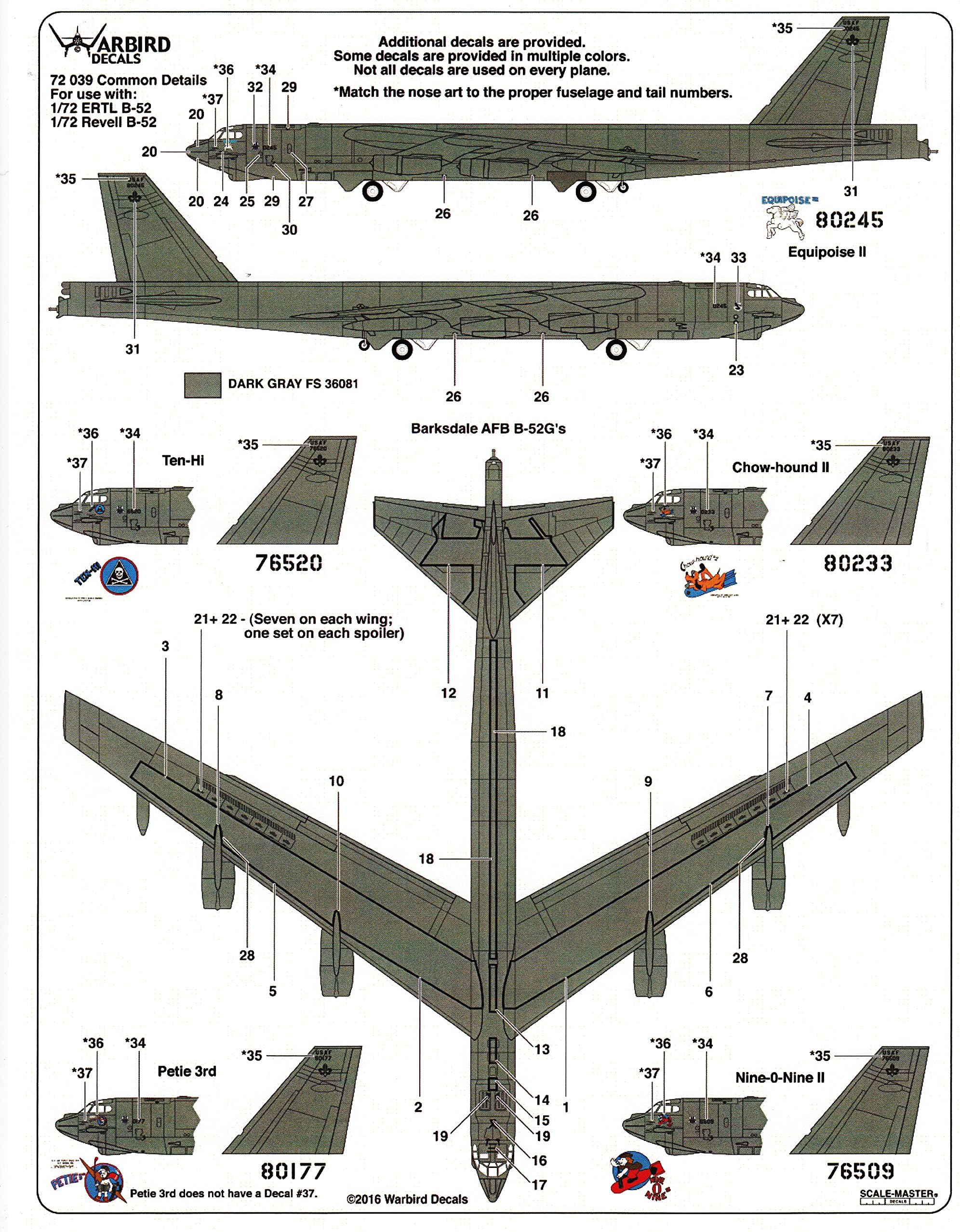 Warbird Decals WBD72039 1:72 B-52 Stratorfortress Common Details [WATERSLIDE Decal Sheet]