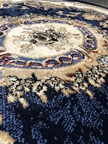 Miniatura 7 de Alfombra tradicional octagonal floral Aubusson persa, 330.000 puntos, diseño azul oscuro #602 (4 pies x 4 pies)