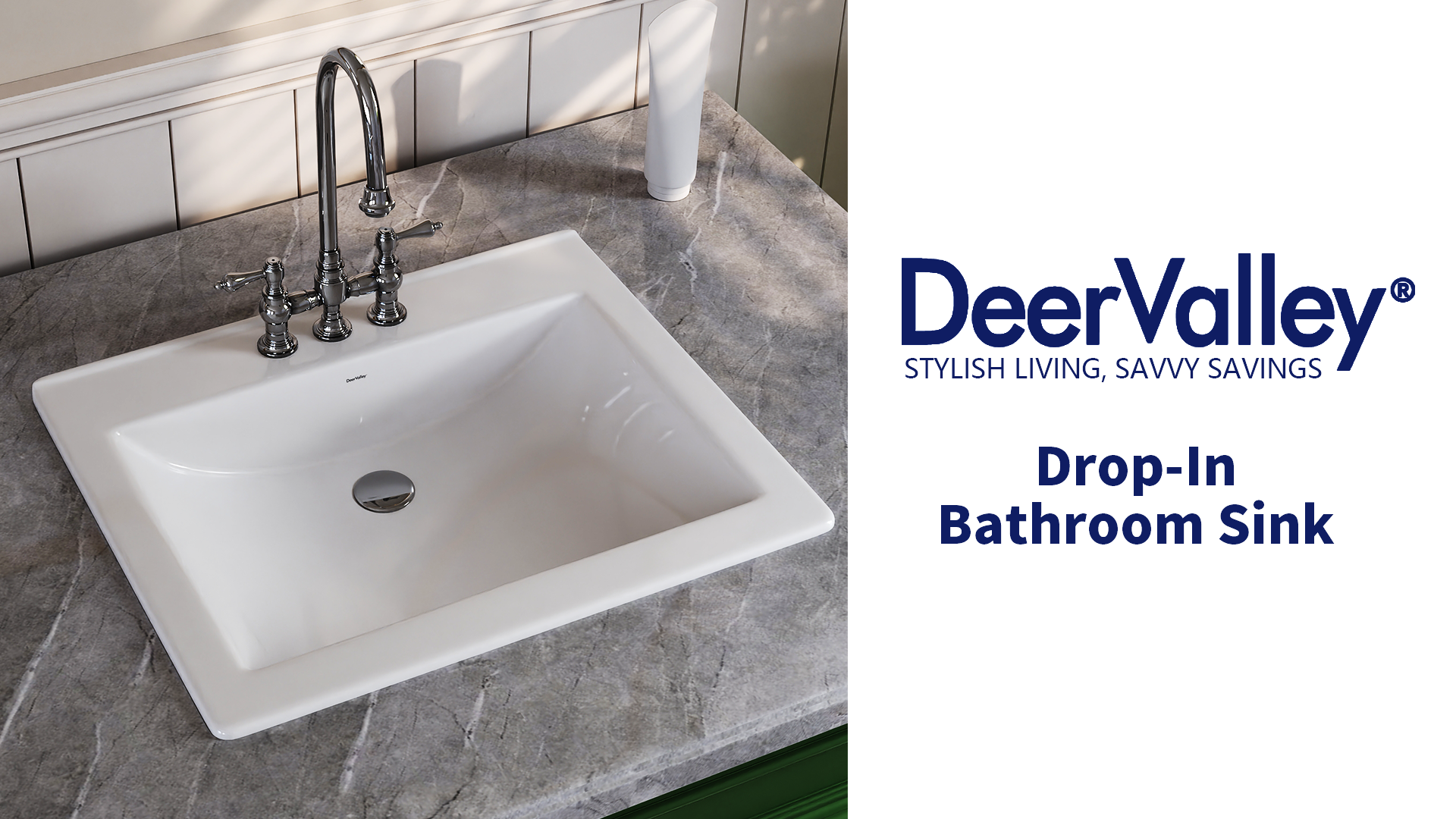 DeerValley 21x18 Inch Rectangular Ceramic Drop-in Bathroom Sink