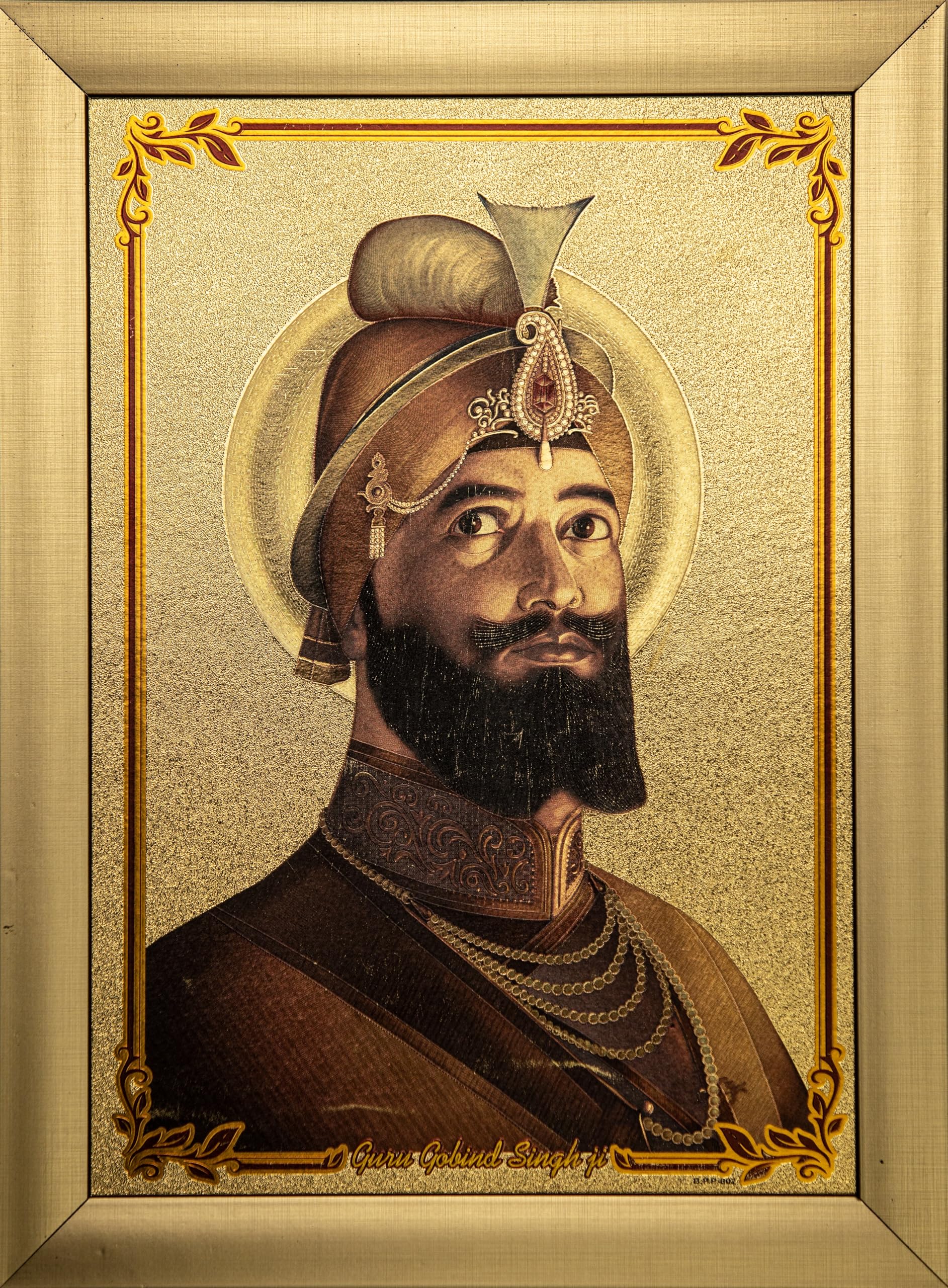 Anaadi Guru Govind Singh Ji Thick Paper Golden Glitter Print Photo Frame | Wall Art Painting For Home Decoration & Gifting (GLD-07)