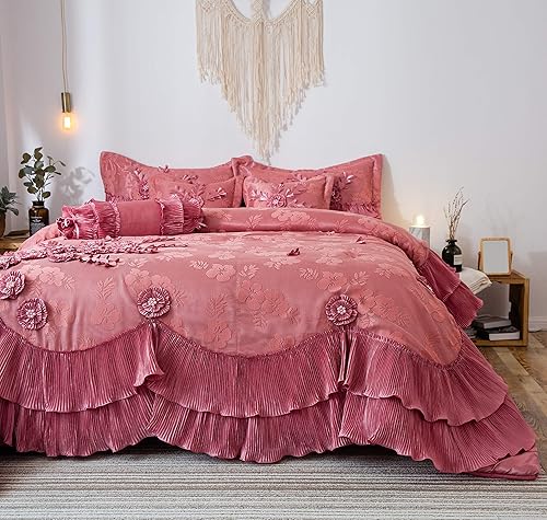 Miniatura 1 de Tache Home Fashion Royal Princess Ruffled Victorian Comforter Set, California King, Pink
