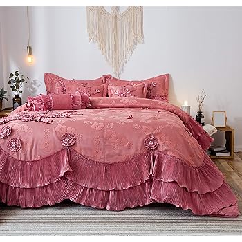 Dada Bedding Red Queen Sateen Comforter Set King Victorian 5 Pieces Red Yadiabarai