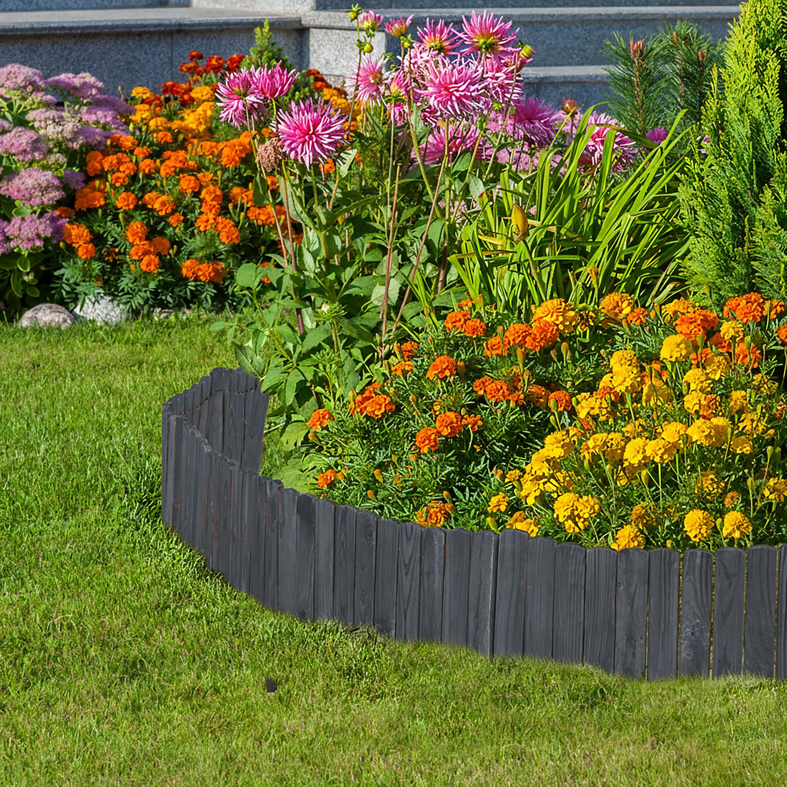 Relaxdays bordura aiuole 200 cm, flessibile, altezza 20 cm, da inserire, abete, antracite