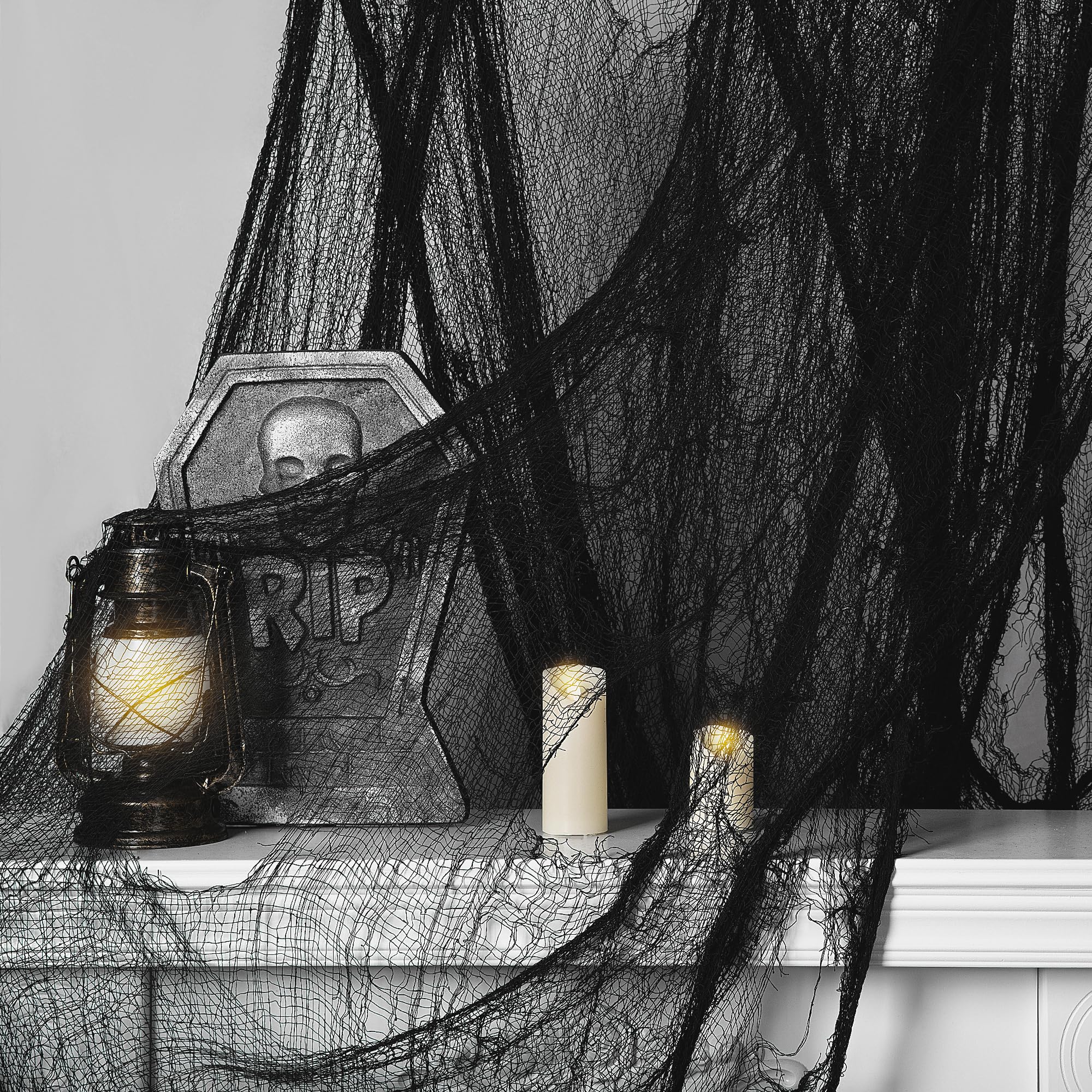 Sfcddtlg Tissu effrayant pour Halloween - 102,4 x 76,2 cm - Noir - Grande taille - Tissu effrayant - Pour fenêtres et portes - Gaze pour décoration de maison hantée