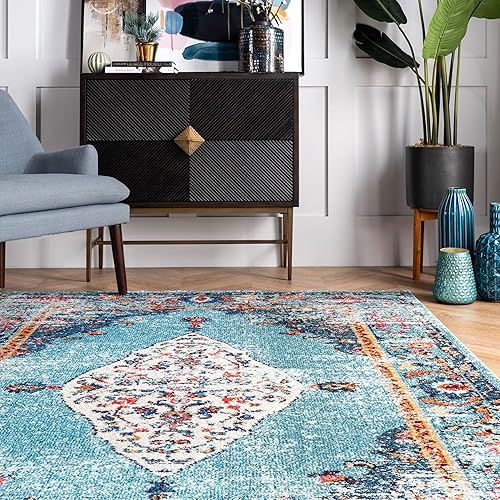 Miniatura 7 de NuLOOM Veronica - Alfombra vintage envejecida, Polipropileno, Agua (Aqua)