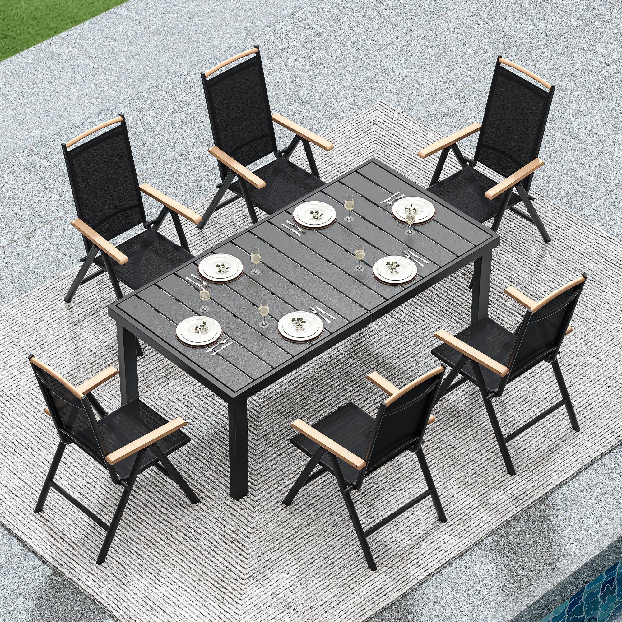 YITAHOME Gartentisch, 140x90cm Terrassentisch mit WPC-Holztischplatte und Aluminiumrahmen, wetterfest, quadratischer Outdoor-Terrassentisch mit E-Beschichtung, Outdoor-Esstisch für Garten, Schwarz