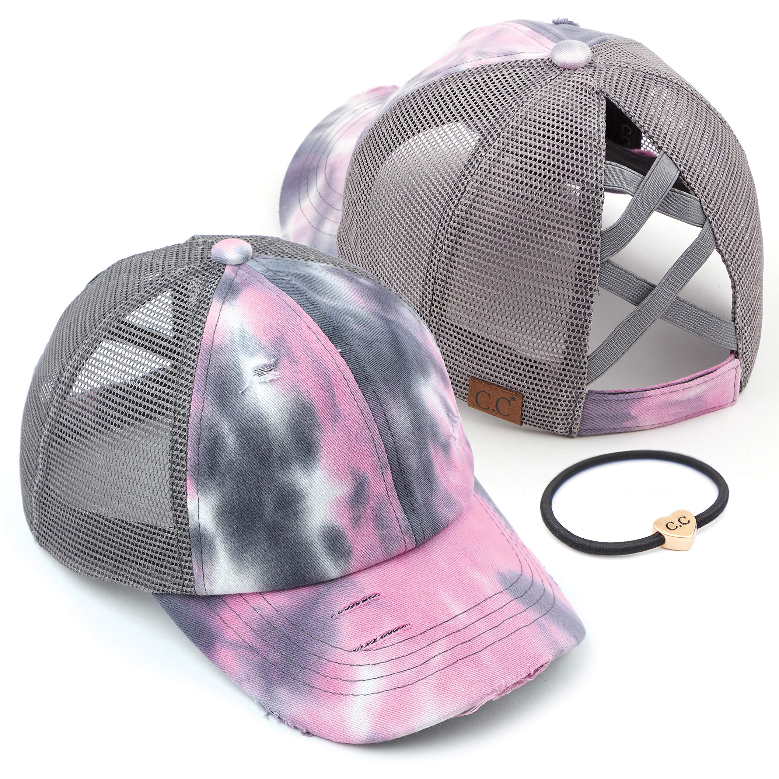 C.CPonycap Messy High Bun Ponytail Adjustable Glitter Mesh Trucker Baseball Cap