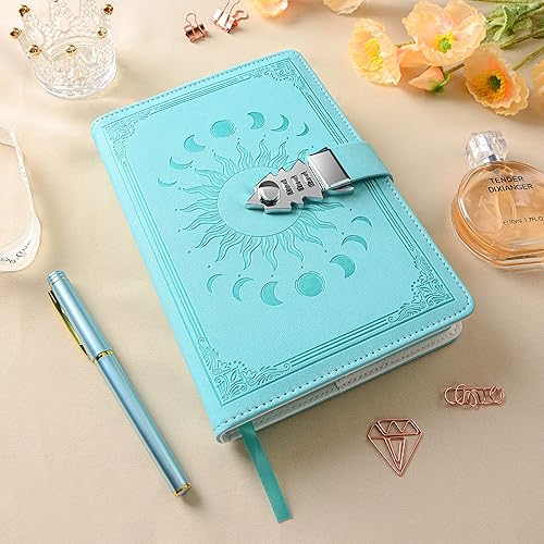 Miniatura 6 de ZXHQ Diario con candado para mujeres y niñas, diario de bloqueo colorido, cuaderno de escritura de cuero recargable, tamaño A5 (21 × 5.9 in), color