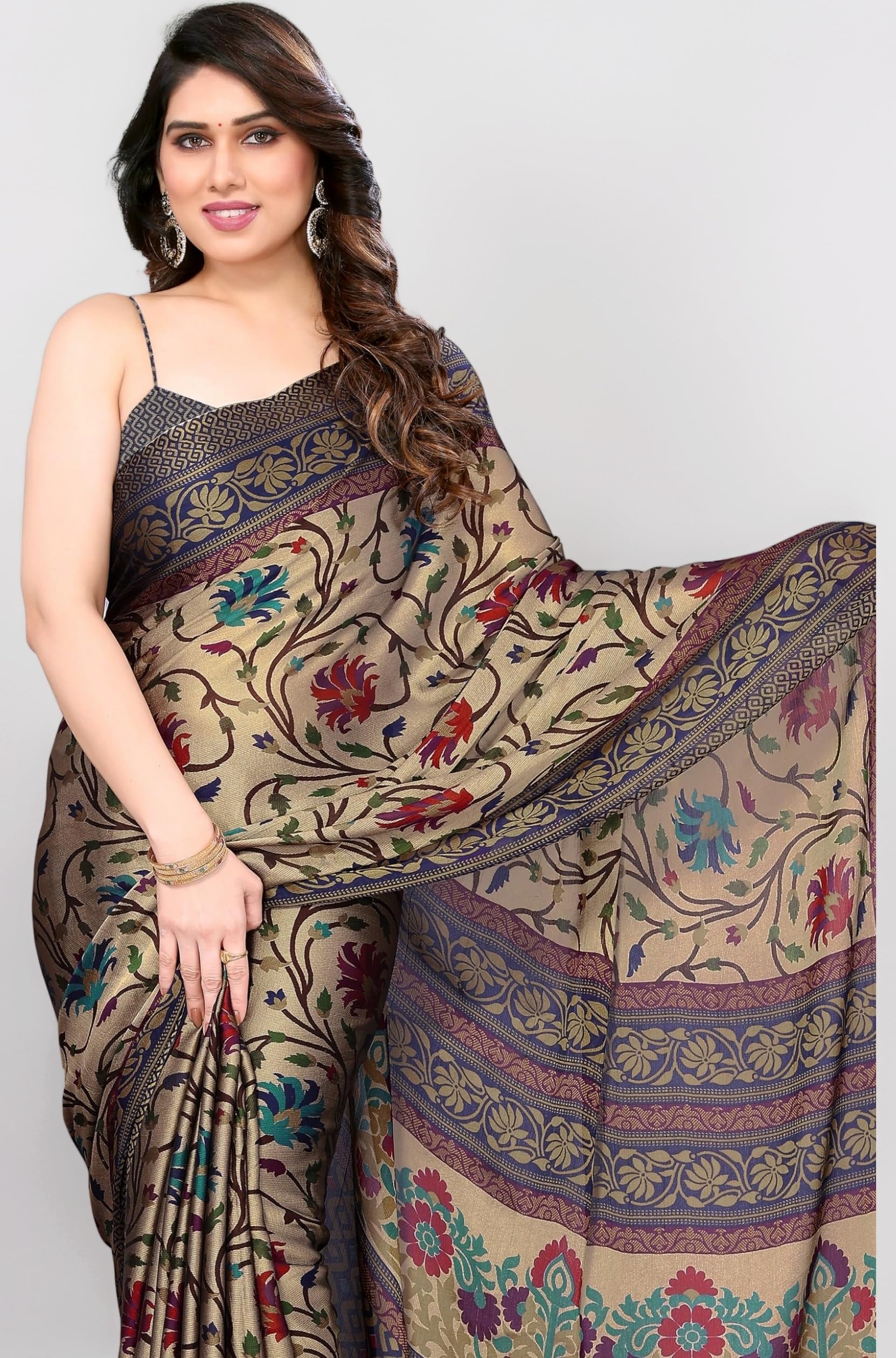 MIRCHI FASHION Women's Chiffon Floral Printed Saree with Blouse Piece