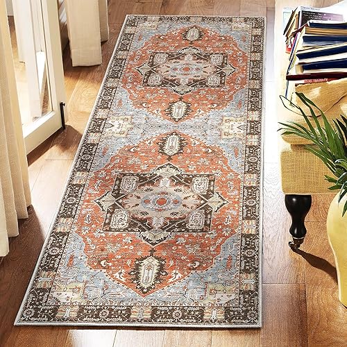 Zacoo Alfombra lavable para pasillos, 2 x 6 pies, estilo bohemio, antideslizante, largo, vintage, con medallón oriental, para sala de estar, disponible en Yaxa Venezuela