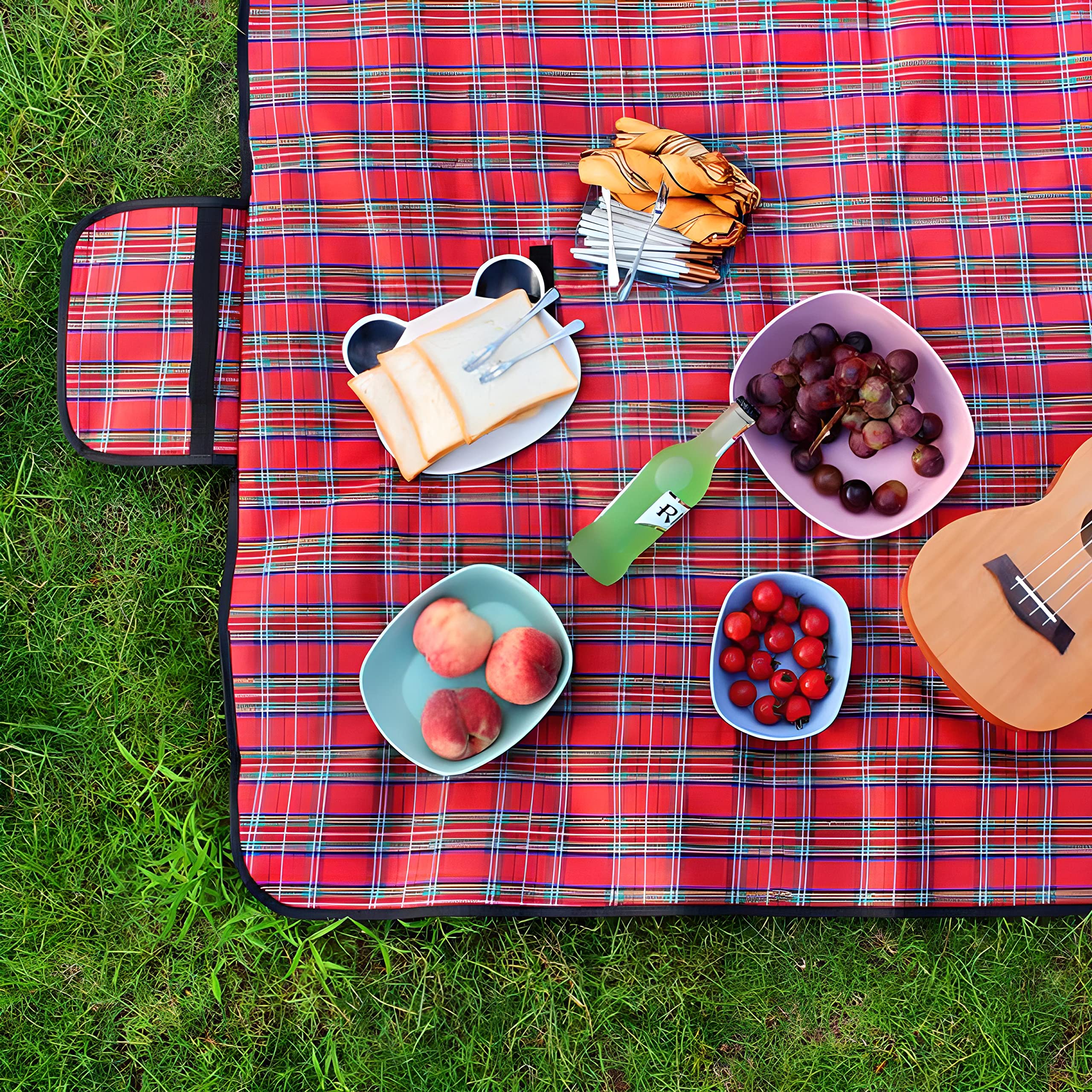 Retoo Coperta da picnic XXL impermeabile 180 x 150 cm quadretti