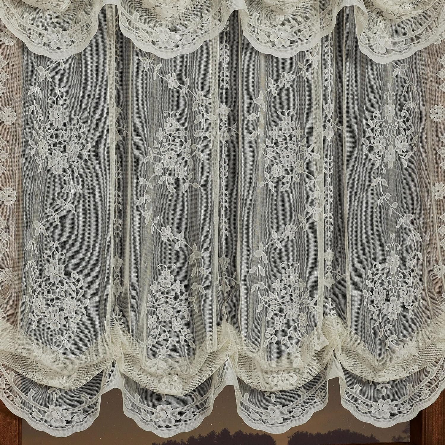 Luxury Sheer Polyester Fiona Lace Window Treatment | Beautiful Balloon Window Shade, Tuck Valance | Timeless Classic Traditional | Ivory | Elegance | Rod Pocket | Machine Washable | Light Filtering