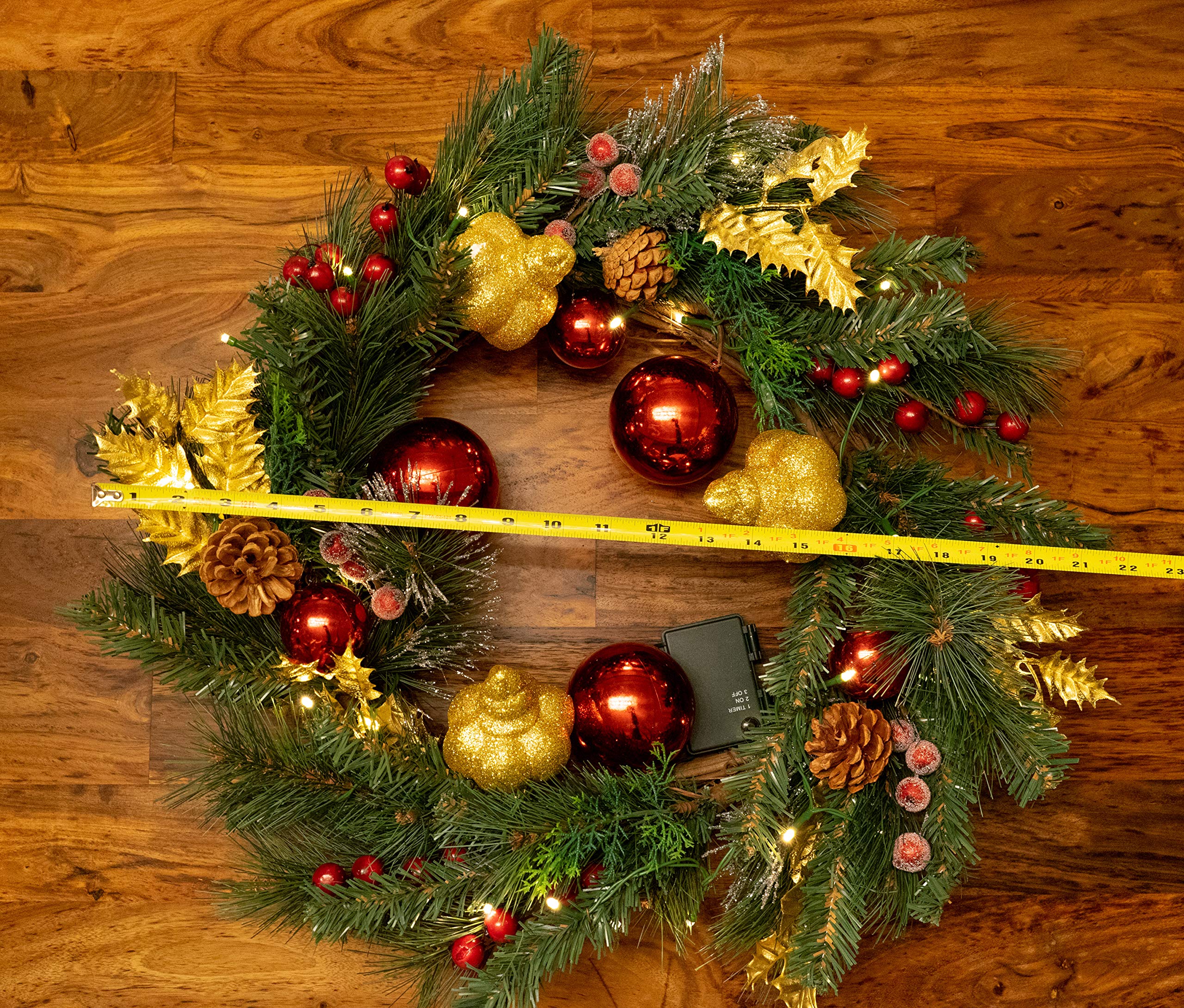 Amazon.co.jp: 22インチ ライトアップ クリスマスリース レッド