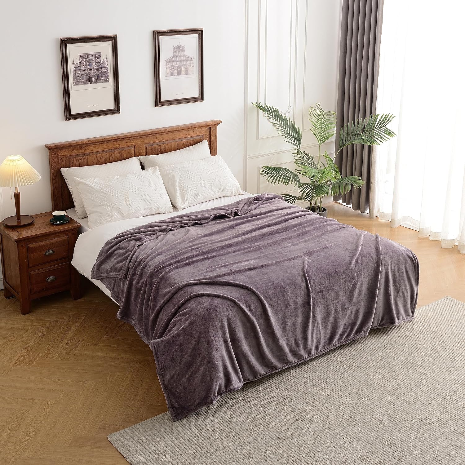 Flannel Fleece Microfiber Throw Blanket, Luxury Lavender Purple Twin Size Lightweight Cozy Couch Bed Super Soft and Warm Plush Solid Color 350GSM (66 x 90 inches)