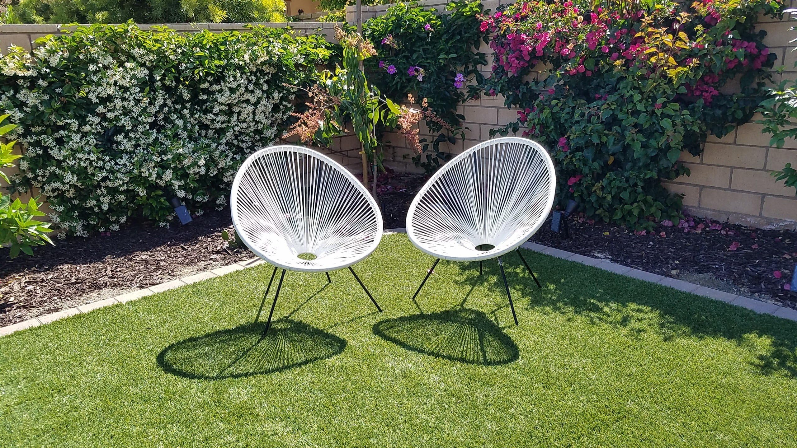 Acapulco Chair Indoor Outdoor Lounge Chair Weave Patio Chair All Weather Outdoor Patio Sun Oval Chair,White,2 Piece Set