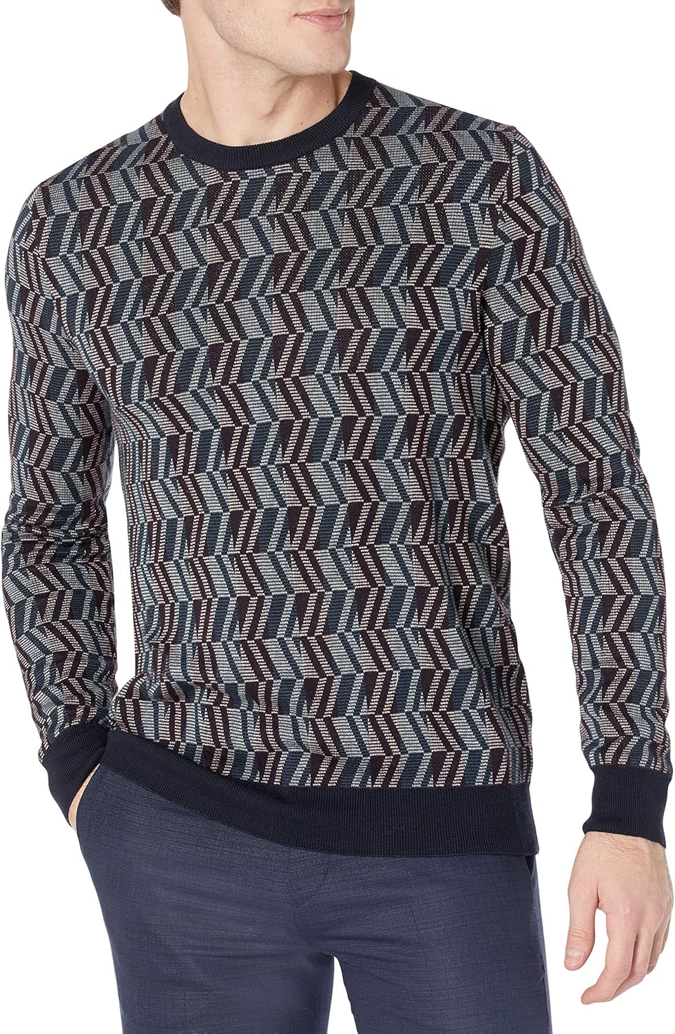 Perry Ellis Men's Long Sleeve CPR Pttrn Eoe Jaq CRW Sweater