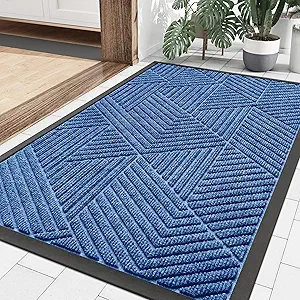 Smiry Front Door Mat Outside Entrance, Heavy Duty Sturdy Natural Rubber Doormat, Trap Dirt and Moisture, Easy Clean Low Profile Welcome Floor Mats for Indoor Outdoor Entry, 36x24 Inch, Blue