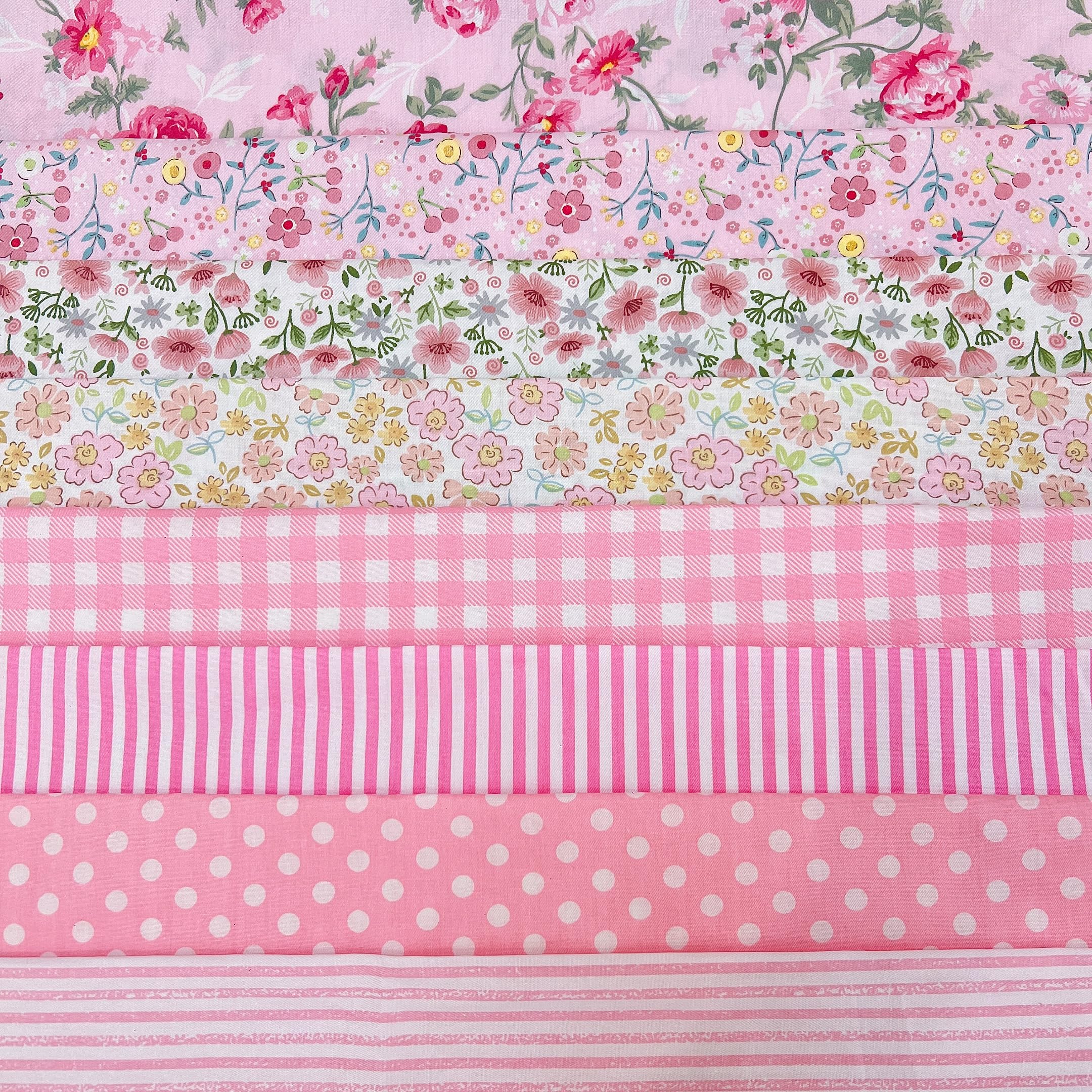 Cotton Fabric DIY Making Supplies Quilting Patchwork Fabric Fat Quarter Bundles DIY for Quilting Cotton Patchwork Cushions (8pcs Small Pink Flowers, 20" x 20")