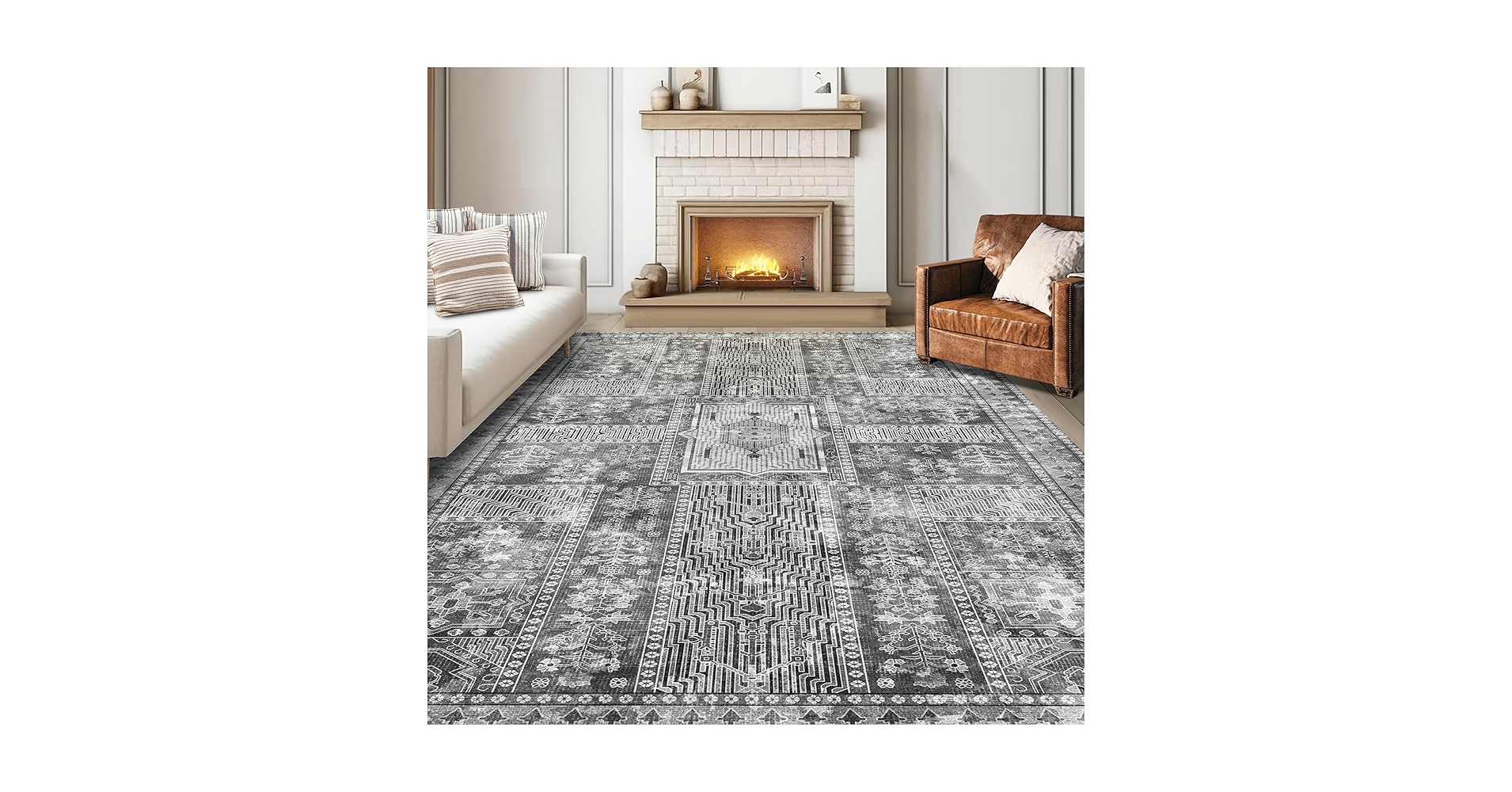 ラグ・カーペット vintage rug, 207 Amazon.com: PureCozy Vintage Area Rug 6x9 Black Washable