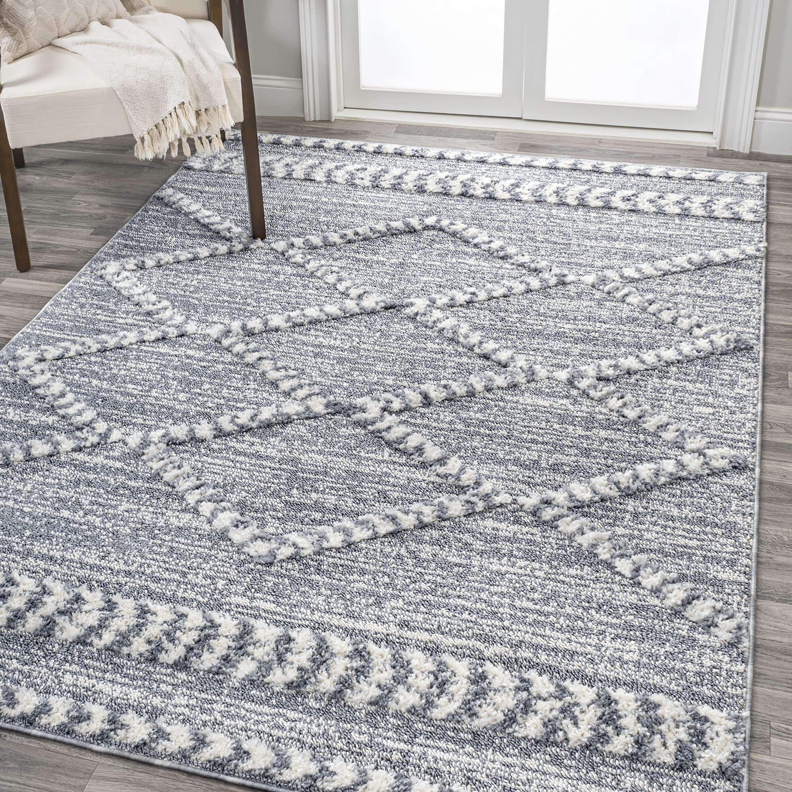 JONATHAN YSNT102A-3 Sofie Moroccan Trellis High-Low Indoor Area Rug, Modern, Contemporary, Bohemian Easy Cleaning,Bedroom,Kitchen,Living Room,Non Shedding, Gray/Cream, 3 X 5